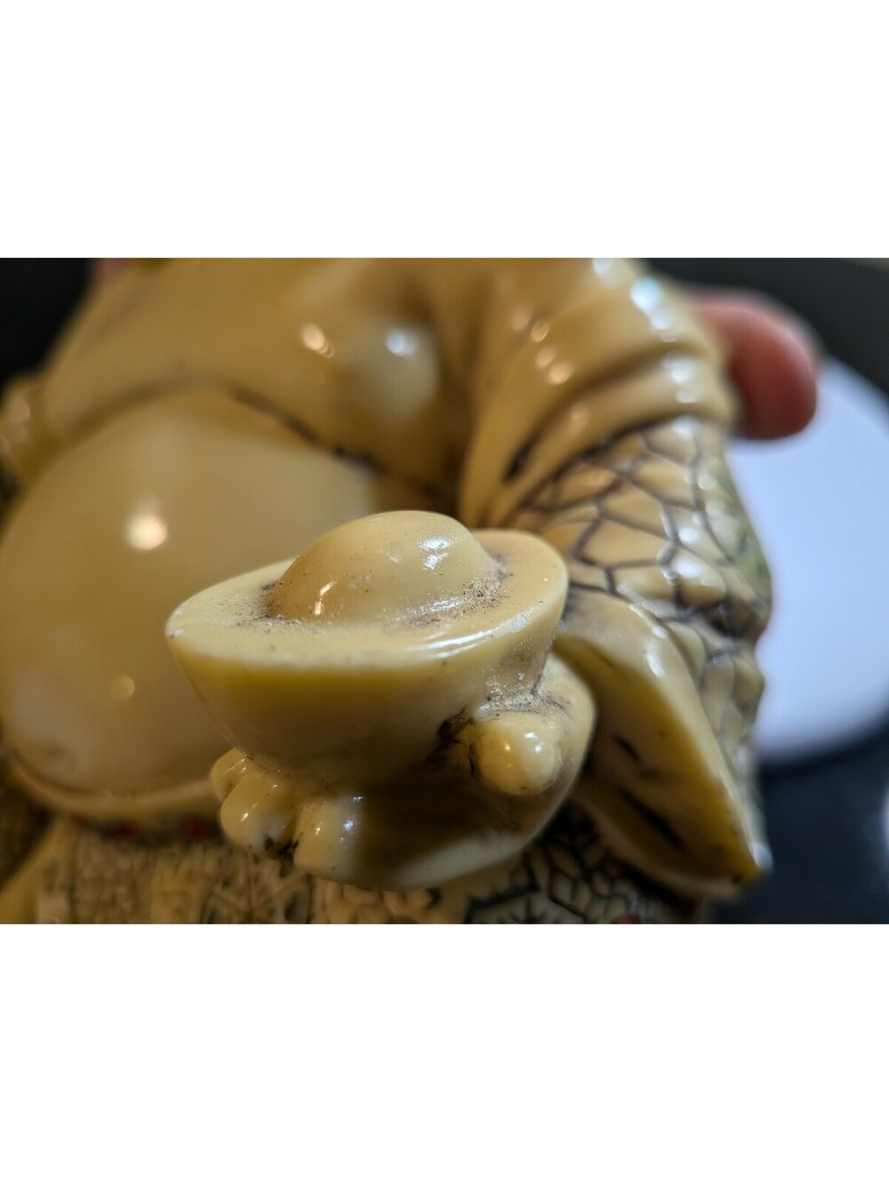 Large Laughing Buddha Budai Hotei Resin Figurine Jeweled Robe Gold Ingot Feng